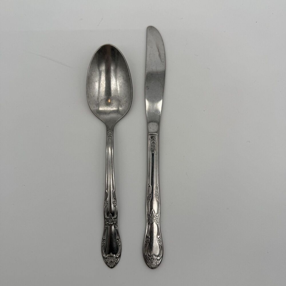 Oneida Fenway Daydream Wm A Rogers Stainless Steel Flatware Soup Spoon & Knife